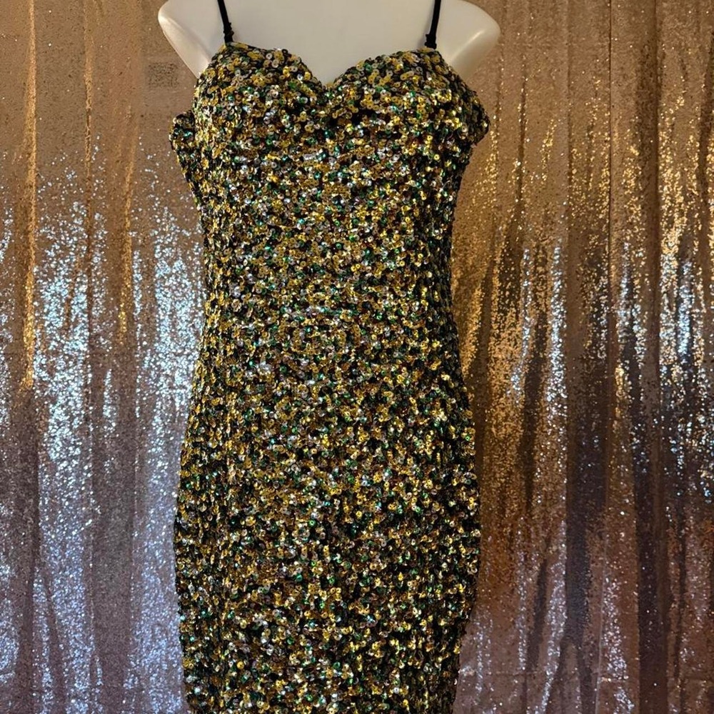 Gold Green Black Sequin Bodycon Mini Sweetheart Cocktail Dress/Sizes XL-2XL